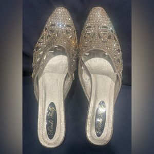 Kirks Folly Gold Backless w/Kitten Heel Shoes